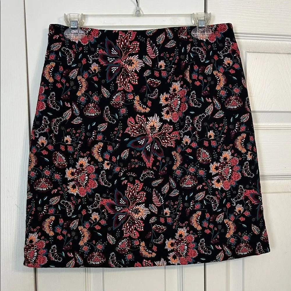 ANN TAYLOR LOFT Size 6 Tall Black Teal Red Lined Jacquard Mini Skirt A-Line